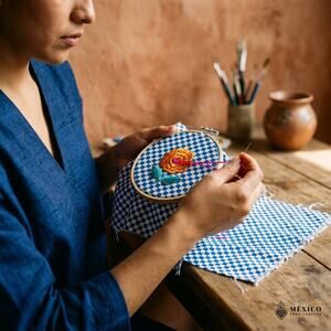 Mexican checard material, decorative tablecloth embroidery 1x1 Meter